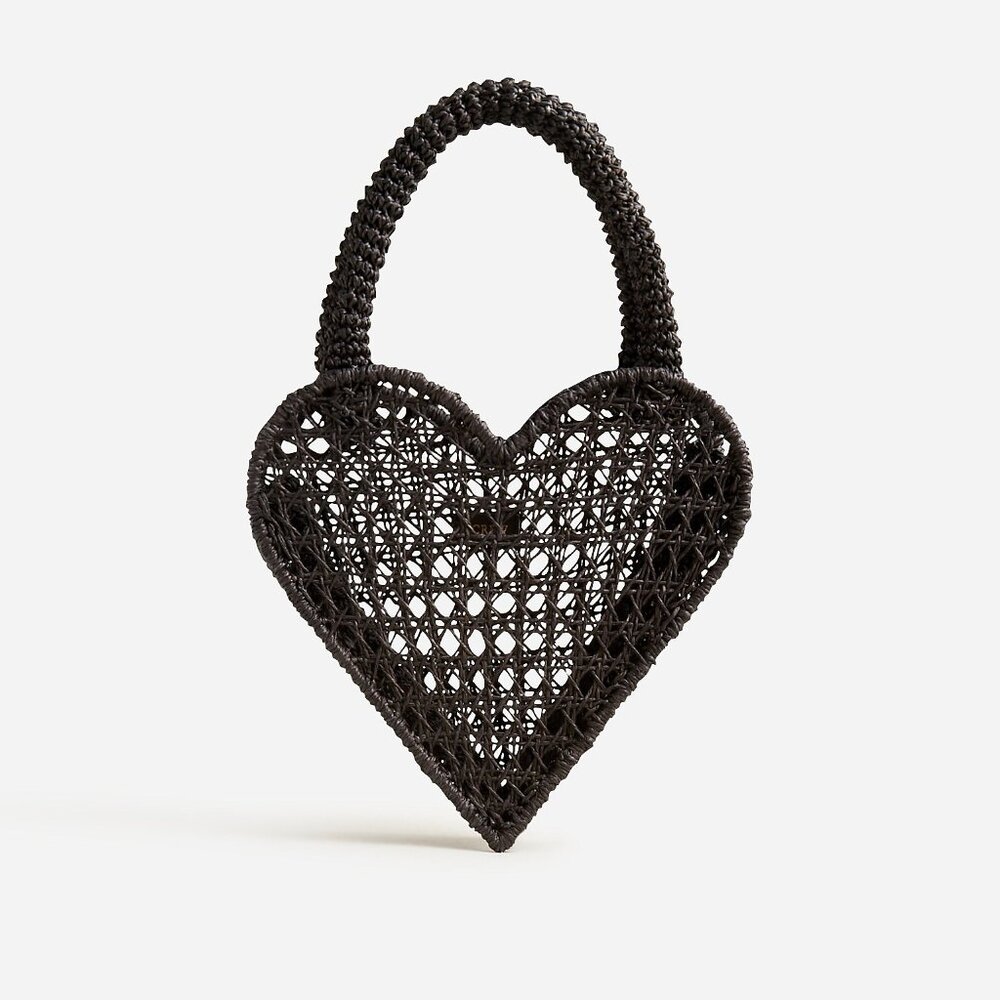 J. Crew Small Heart Straw Bag in Black